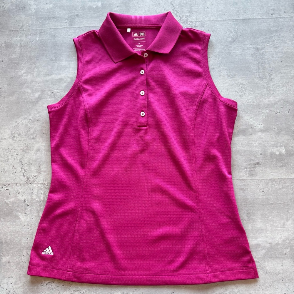 Adidas ClimaCool Sleeveless Golf Polo, Women’s Medium, Fuchsia Pink